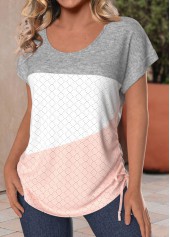 Dusty Pink Patchwork Short Sleeve Round Neck T Shirt