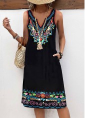 Black Breathable Tribal Print A Line Sleeveless Dress | thumb picture 