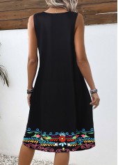 Black Breathable Tribal Print A Line Sleeveless Dress | thumb picture 