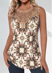 Light Coffee Patchwork Tribal Print Sleeveless Tank Top | thumb picture 