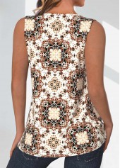 Light Coffee Patchwork Tribal Print Sleeveless Tank Top | thumb picture 