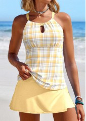 Cut Out Plaid Light Yellow Tankini Set | thumb picture 