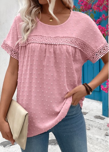 women clothes image of Light Pink Patchwork Short Sleeve Round Neck T Shirt