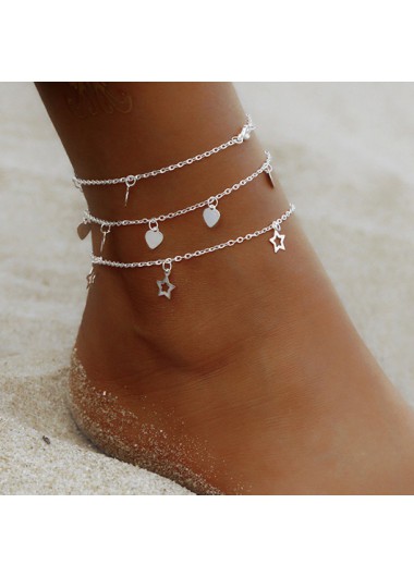 women clothes image of Silvery White Heart Star Alloy Anklets