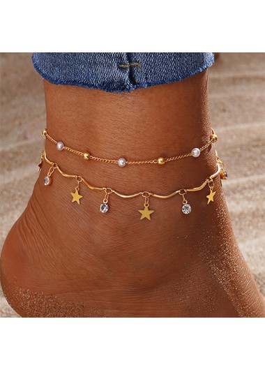 women clothes image of Gold Star Round Alloy Anklet Set