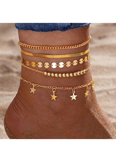 women clothes image of Gold Round Alloy Star Layered Anklets