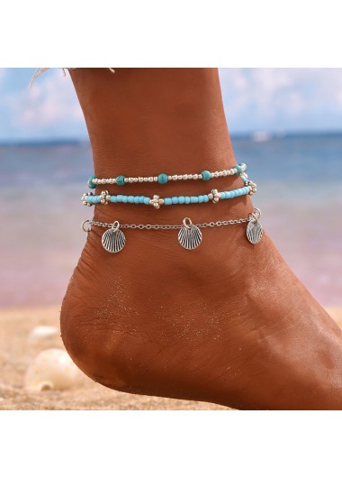 women clothes image of Turquoise Baded Design Iron Anklet Set