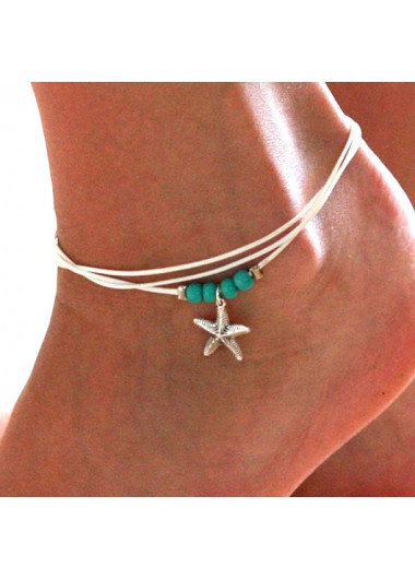 women clothes image of Mint Green Polyresin Layered Starfish Anklet