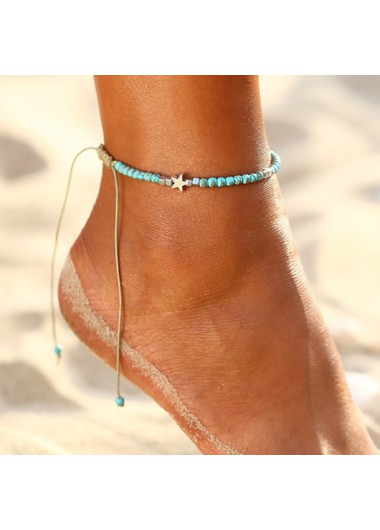 women clothes image of Mint Green Beaded Star Alloy Anklet