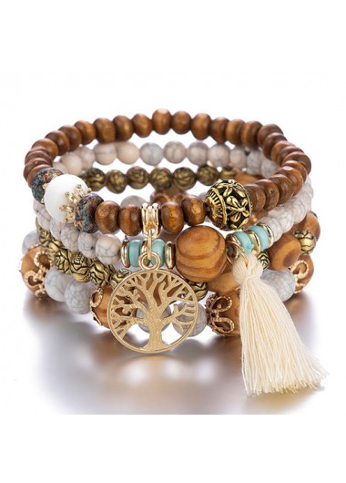 women clothes image of Geometric Beaded Dark Coffee Wood Bracelets