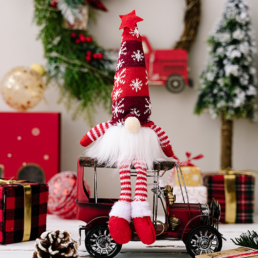 Red Christmas Print Striped Detail Doll Decoration