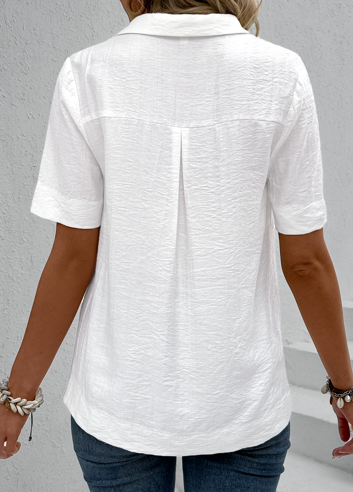 White Lace Split Short Sleeve Shirt