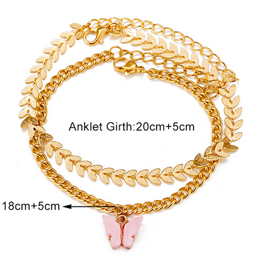 Gold Layered Leaf Butterfly Alloy Anklets
