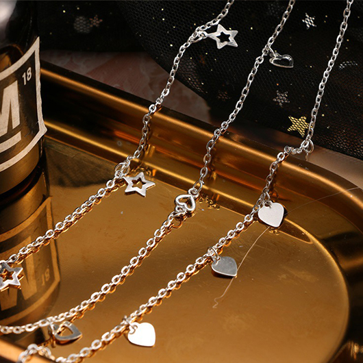 Silvery White Heart Star Alloy Anklets | picture 