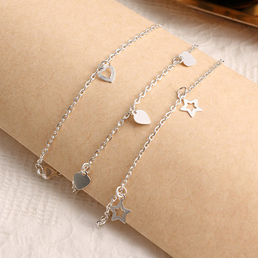 Silvery White Heart Star Alloy Anklets | picture 