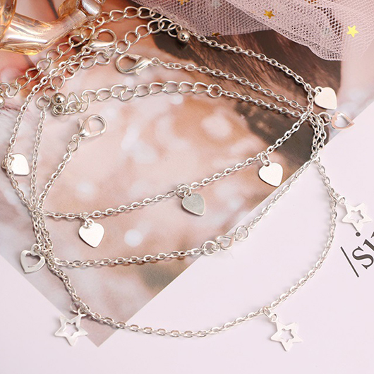 Silvery White Heart Star Alloy Anklets | picture 