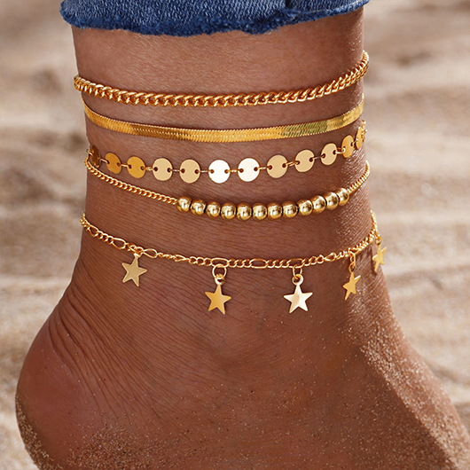 Gold Round Alloy Star Layered Anklets | picture 