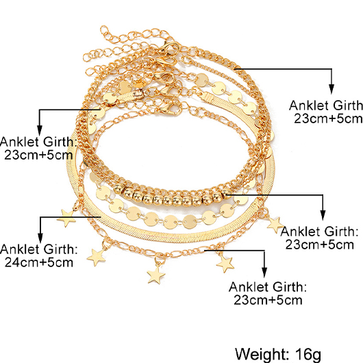 Gold Round Alloy Star Layered Anklets | picture 