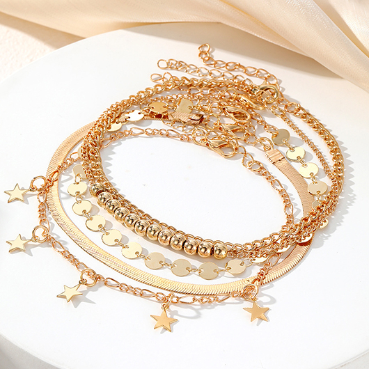 Gold Round Alloy Star Layered Anklets | picture 