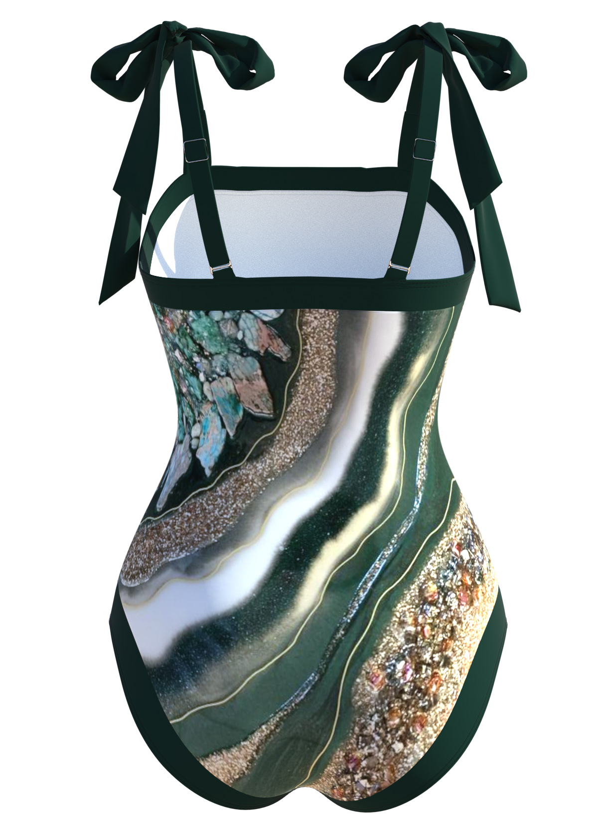 Marble Print Green One Piece Swimwear and Cover Up