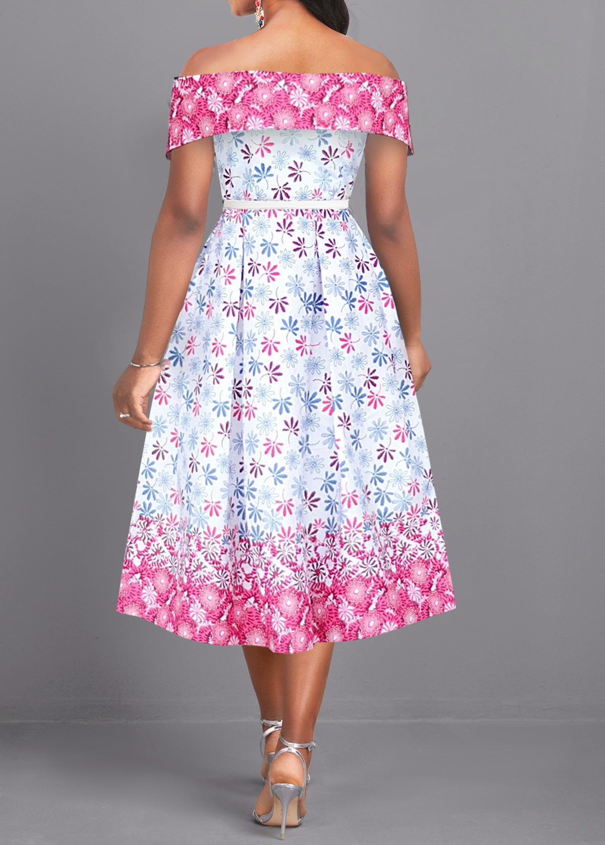 Multi Color Patchwork Ditsy Floral Print Short Sleeve Dress