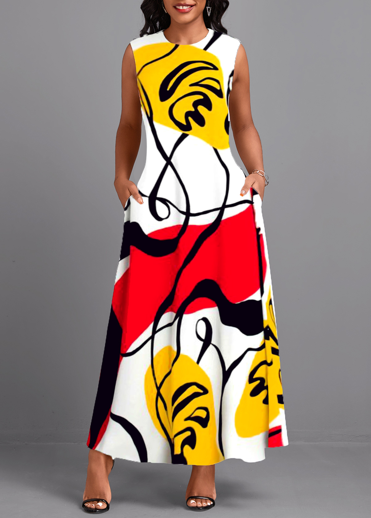 Multi Color Breathable Graffiti Print Maxi Dress