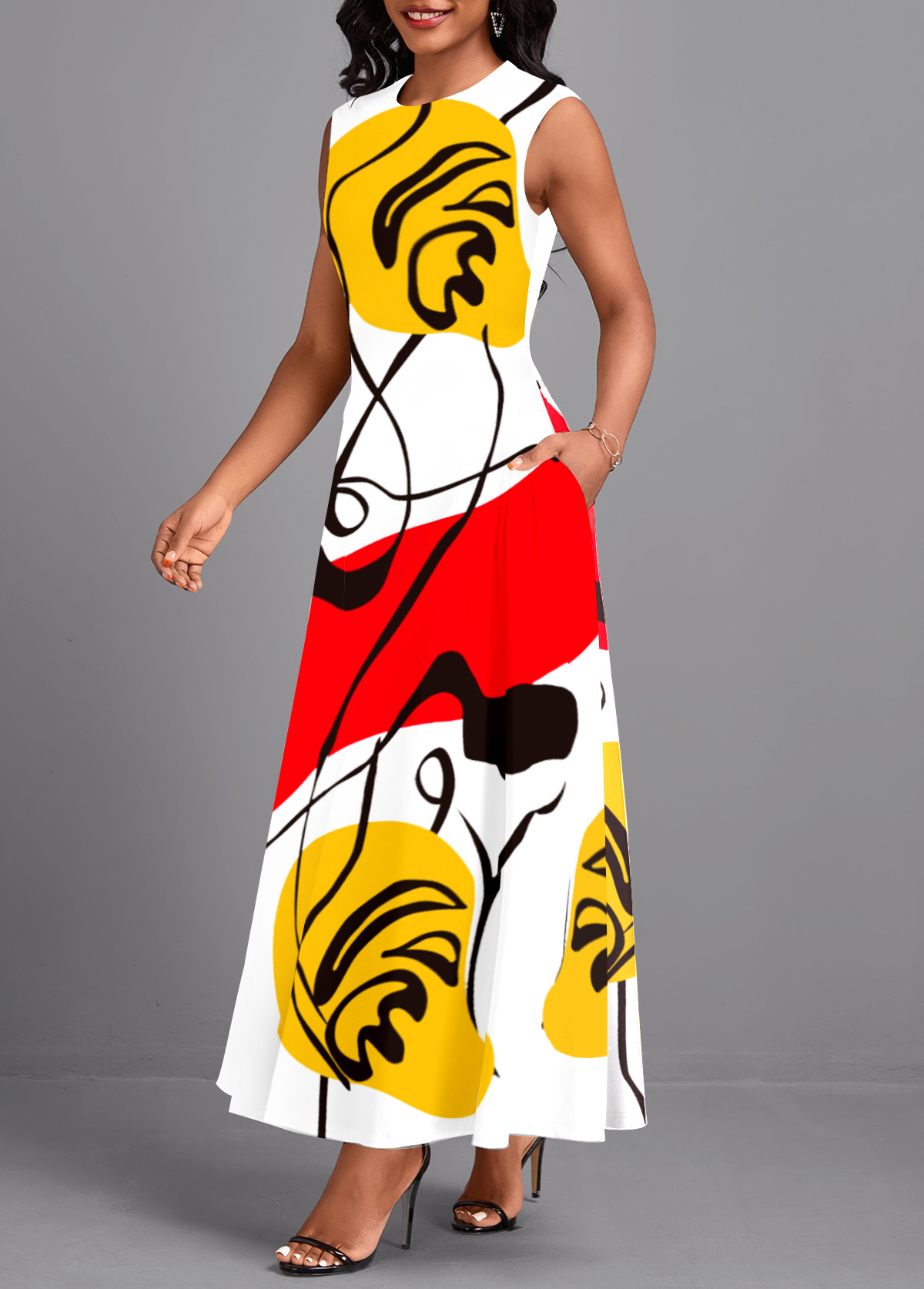Multi Color Breathable Graffiti Print Maxi Dress