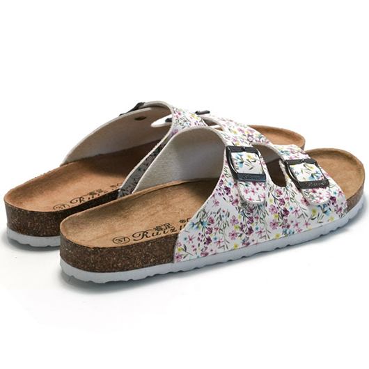 White Floral Print Open Toe Falt Sliders | picture 