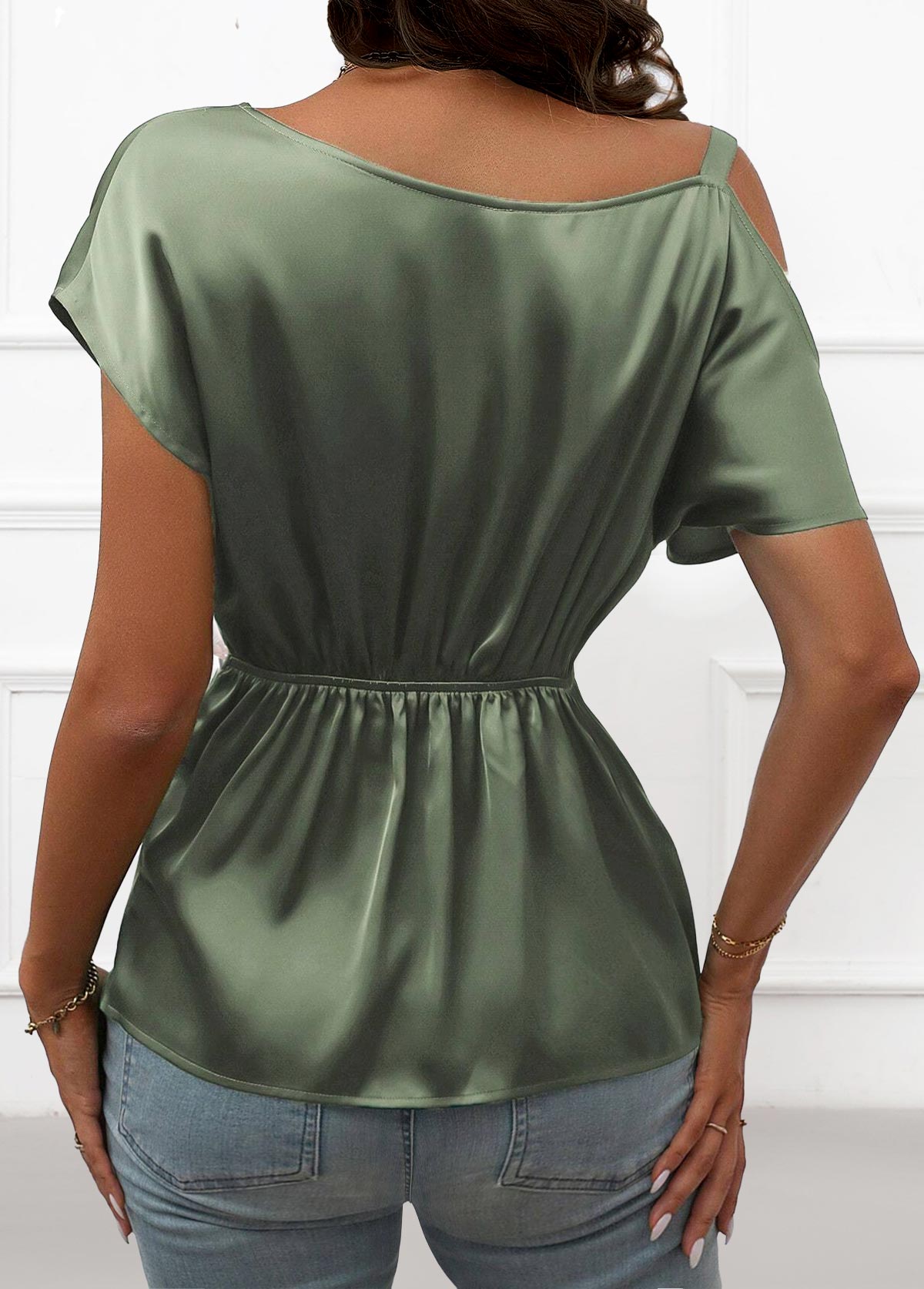 Sage Green Chain Short Sleeve One Shoulder T Shirt
