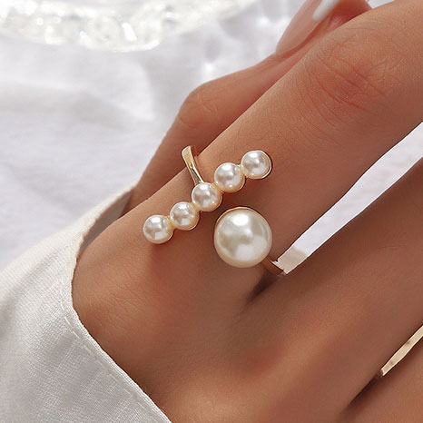 Gold Alloy Pearl Detail Open Ring