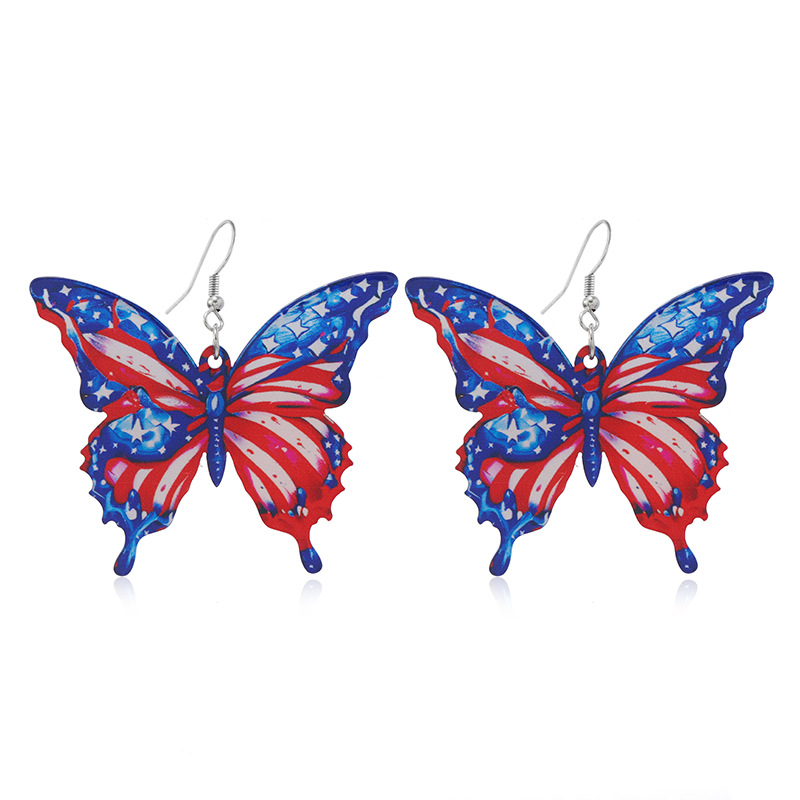 Navy Butterfly American Flag Print Design Earrings