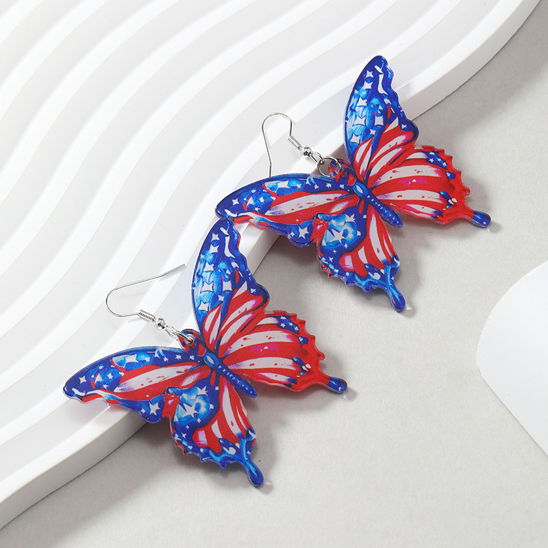 Navy Butterfly American Flag Print Design Earrings