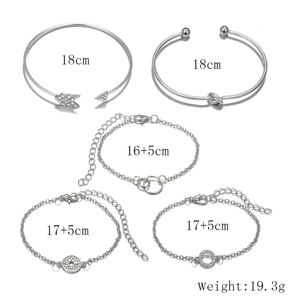 Silvery White Rhinestone Detail Alloy Bracelet Set