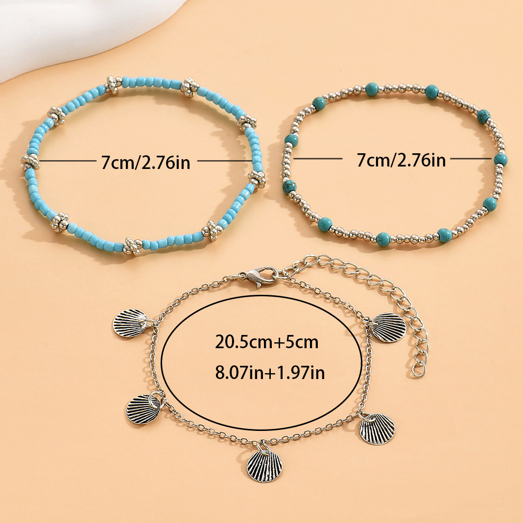 Turquoise Baded Design Iron Anklet Set | picture 