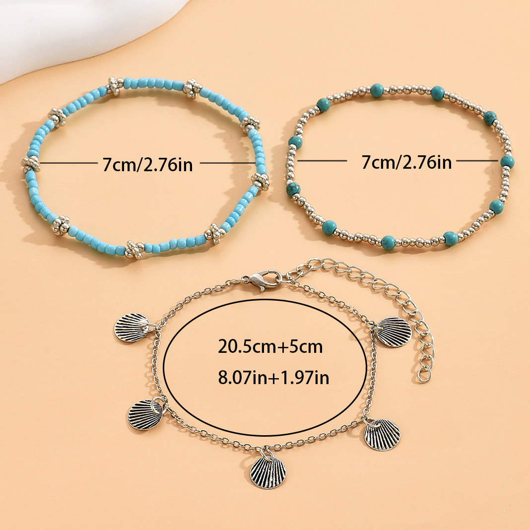 Turquoise Baded Design Iron Anklet Set