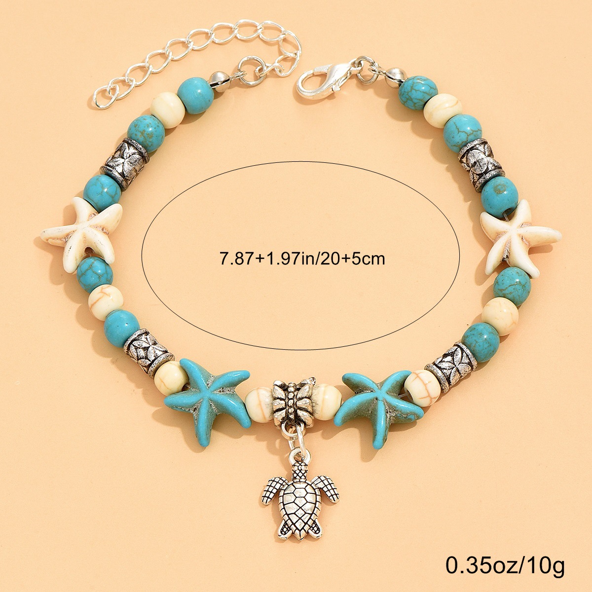Turquoise Turtle Design Baded Alloy Bracelet