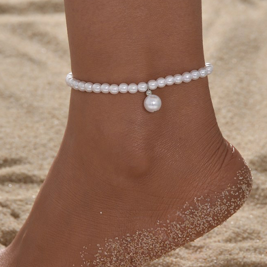 White Color Round Pearl Detail Anklet | picture 