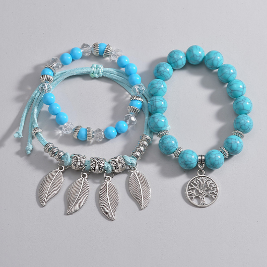 Turquoise Leaf Design Alloy Bracelet Set