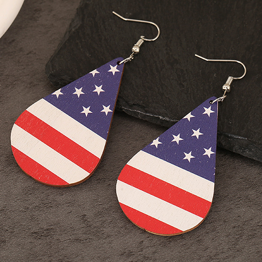 American Flag Teardrop Design Navy Wood Earrings