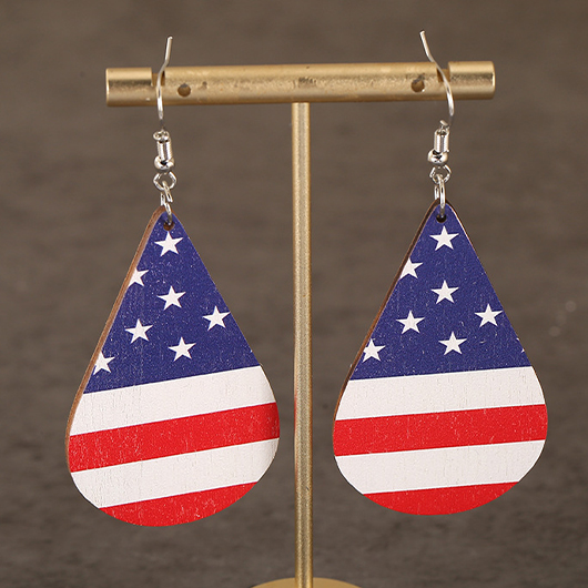 American Flag Teardrop Design Navy Wood Earrings