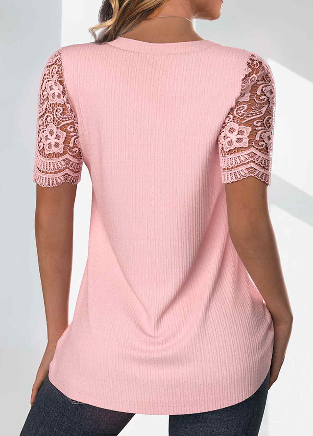 Light Pink Tuck Stitch Short Sleeve T Shirt | picture 