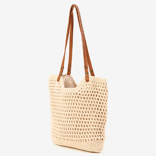 Beige Cotton Zip Closure Shoulder Bag | picture 