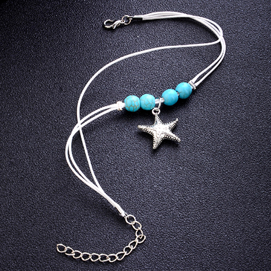 Mint Green Polyresin Layered Starfish Anklet | picture 