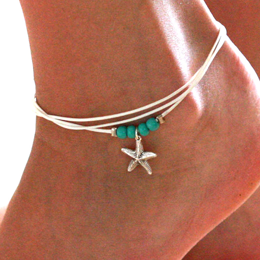 Mint Green Polyresin Layered Starfish Anklet | picture 