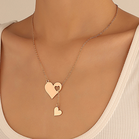 Gold Heart Drop Alloy Chain Necklace | picture 