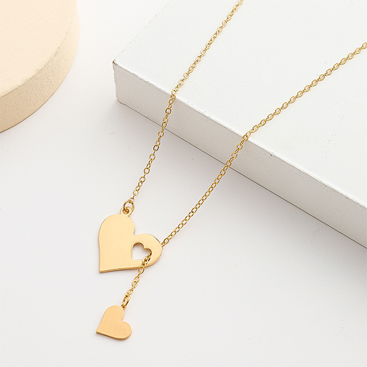 Gold Heart Drop Alloy Chain Necklace | picture 