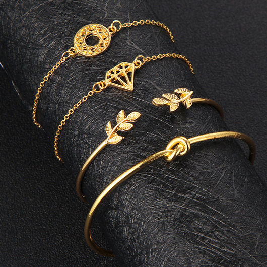 Golden Alloy Leaf Detail Bracelet Set