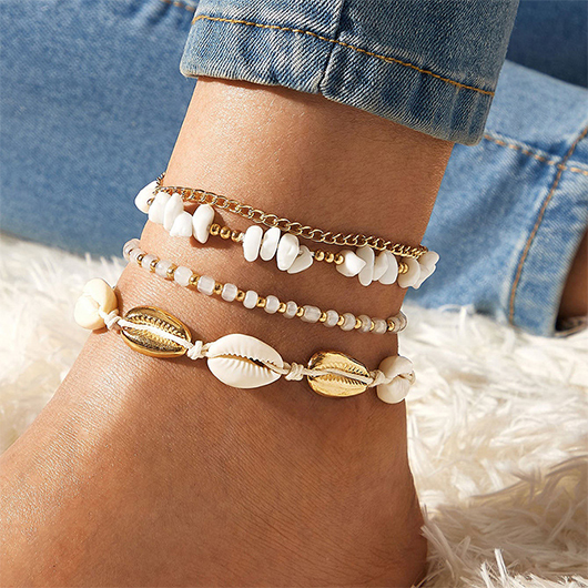Patchwork Gold Shell Beaded Alloy Anklets