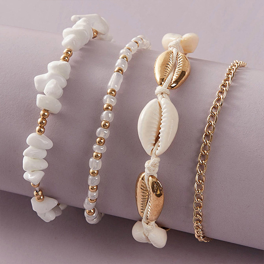Patchwork Gold Shell Beaded Alloy Anklets
