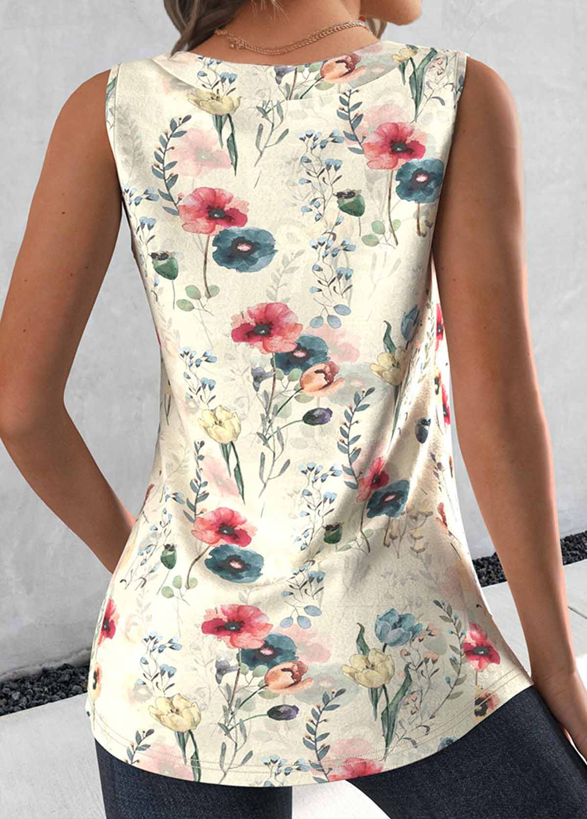 Multi Color Tuck Stitch Random Floral Print Tank Top | picture 